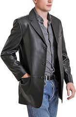 Men's Three Button Front Closure Men Lambskin Leather Jacket