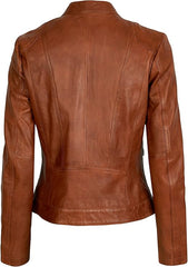 Women's Slim-fit cognac Colour Calfskin Leather Jacket