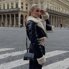 Women’s Black Sherpa-Lined Genuine Sheepskin Leather Jacket