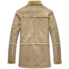 Men's Faux Fur-Lined Suede Mid-length Leather Coat