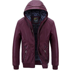 Men's Outerwear Slim-fit Wine Red Hooded Sheepskin Leather Jacket
