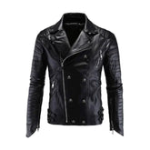 Men's American Motorcycle Printed on the Back Black Sheepskin Leather Jacket