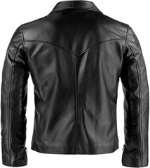 Men's Black Moto-racer Slim-fit Genuine Cowhide Leather Jacket