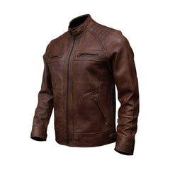 Men's Motorcycle Quilted Genuine sheepskin Leather Jacket