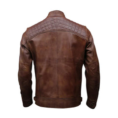 Men's Motorcycle Quilted Genuine sheepskin Leather Jacket