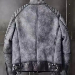 Men's B3-Bomber Sherpa Sheepskin Leather Jacket With Grey-Black Combination
