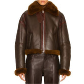 Girlfriends Paris Fashion Club Brown Bomber Cowhide Leather Jacket