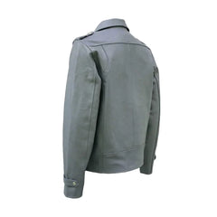 Men's Vintage-Style Biker Lapel-Collar Grey Lambskin Leather Jacket