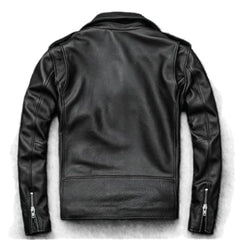 MEN'S CASUAL OUT-FIT BLACK BIKER COWHIDE LEATHER JACKET