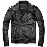 MEN'S CASUAL OUT-FIT BLACK BIKER COWHIDE LEATHER JACKET