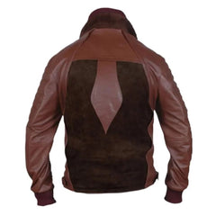 Men's American Racer Style Brown Sheepskin Leather Bomber Jacket