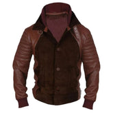 Men's American Racer Style Brown Sheepskin Leather Bomber Jacket