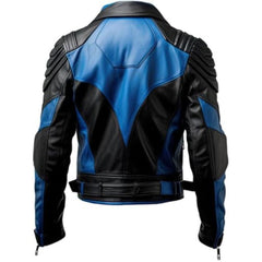 Men's Casual Biker Black-Blue Outerwear Lambskin Leather Jacket