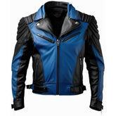Men's Casual Biker Black-Blue Outerwear Lambskin Leather Jacket