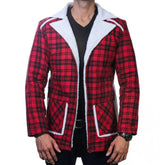 Men's Christmas Red Checked Out-Fit Fur Sherpa Lined Cotton Jacket