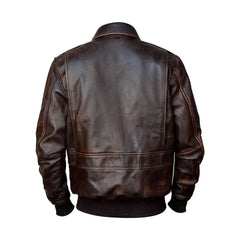Men's Classic Distressed Brown Bomber Real Sheepskin Leather Jacket