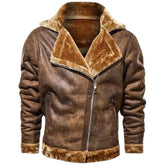 Men's Winter Outfit Brown Bomber Sheepskin Leather Jacket