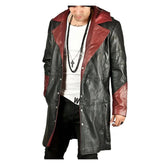 Men's Demons Hunter Black-Maroon Cowhide Leather long Hooded Coat