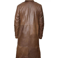 Men's Fashion Club Long Trench Style Brown Lambskin Leather Coat