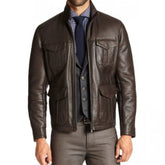 Men's Fashion Club Outfit Chocolate Brown Lambskin Leather Jacket