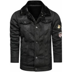 Men's American Captain Bomber Style Black Sheepskin Leather Jacket