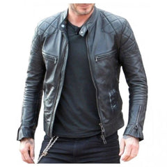Men's Moto-Iconic Fighter Style Black Real Sheepskin Leather Jacket