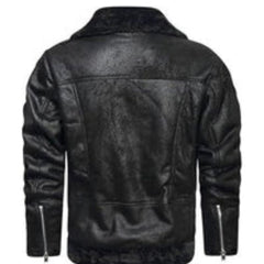 Men's Retro Outfit Bomber Rugged Black Real Sheepskin Leather Jacket