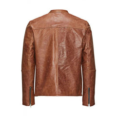 Men's Slim-Fit Rugged Style Brown Lambskin Outerwear Leather Jacket