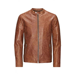 Men's Slim-Fit Rugged Style Brown Lambskin Outerwear Leather Jacket