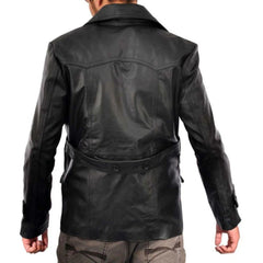 Men's Slim-fit Architect Retro Designer Black Real Cowhide Leather Coat