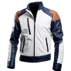 Men's white-Brown Bomber Sleek Design Real Sheepskin Leather Jacket