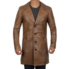 Men's Car-Style Brown Waxed Lambskin Leather Coat