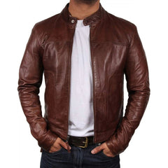 Men's Cognac Brown Lambskin Slim-fit leather Jacket