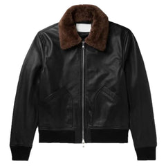 Men's Hill Black Sleek Design Bomber Sheepskin Leather Jacket