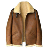 Men's Brown RAF Flight Bomber Sheepskin Unisex Leather Jacket