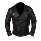 Men's Black Brando-Style Motorcycle Sheepskin Leather Jacket