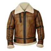 Men's Bomber B3 Sherpa fur Brown sheepskin Leather Jacket