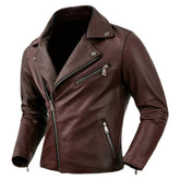 Veste de moto en cuir véritable de vachette marron foncé pour homme Brando
