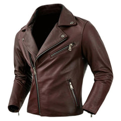 Men’s Dark Brown Brando Cowhide Motorcycle Genuine Leather Jacket