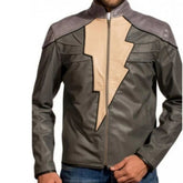 Men's Dark Brown Large Bold-Flash Logo Sheepskin Leather Jacket