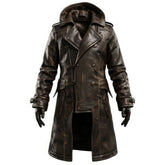 Men’s Distressed Gothic Steampunk Outfit Vintage Sheepskin Leather Coat