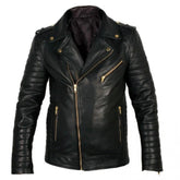 Men's Fit Thick Black Motorcycle Lambskin Leather Jacket
