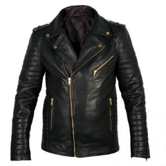 Men's Fit Thick Black Motorcycle Lambskin Leather Jacket