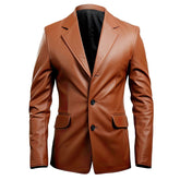 Men’s Formal Office Wear Classy Button-Up Sheepskin Leather Blazer Coat