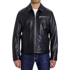 Men's Front-Zip Slim-fit Black Motorcycle Leather Jacket