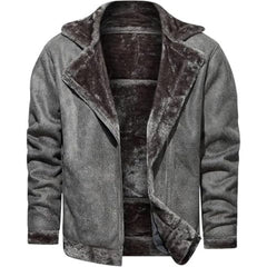 Men's Grey Genuine Sheepskin Leather Sherpa Fur Jacket