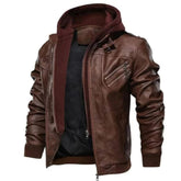 Men's Hooded Winter Brown Bomber Cowhide Leather Jacket