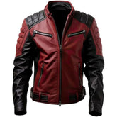 Men's Maroon Genuine Sheepskin Biker Leather Jacket
