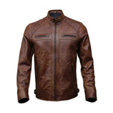 Men's Motorcycle Quilted Genuine sheepskin Leather Jacket