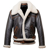 Men's RAF B3 Charcoal-Grey Genuine Sheepskin Sherpa Fur Bomber Leather Jacket